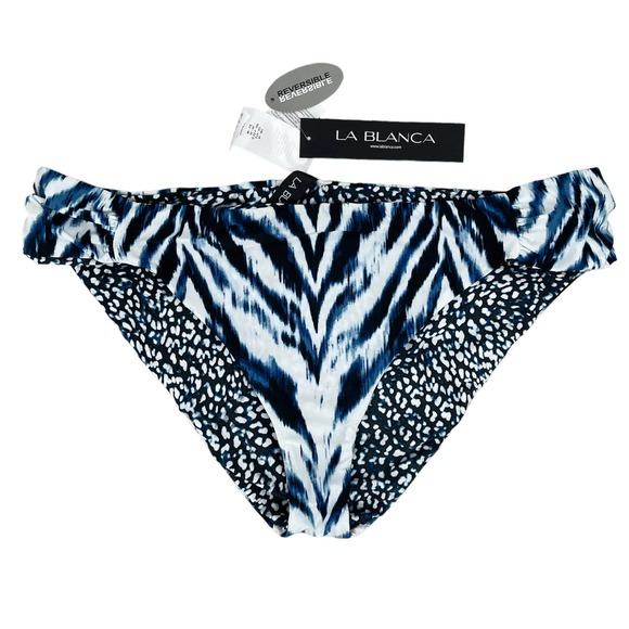 NWT - LA BLANCA Reversible Animal Instincts Shirred Swim Bottoms Blue - Size 16 - Picture 16 of 16